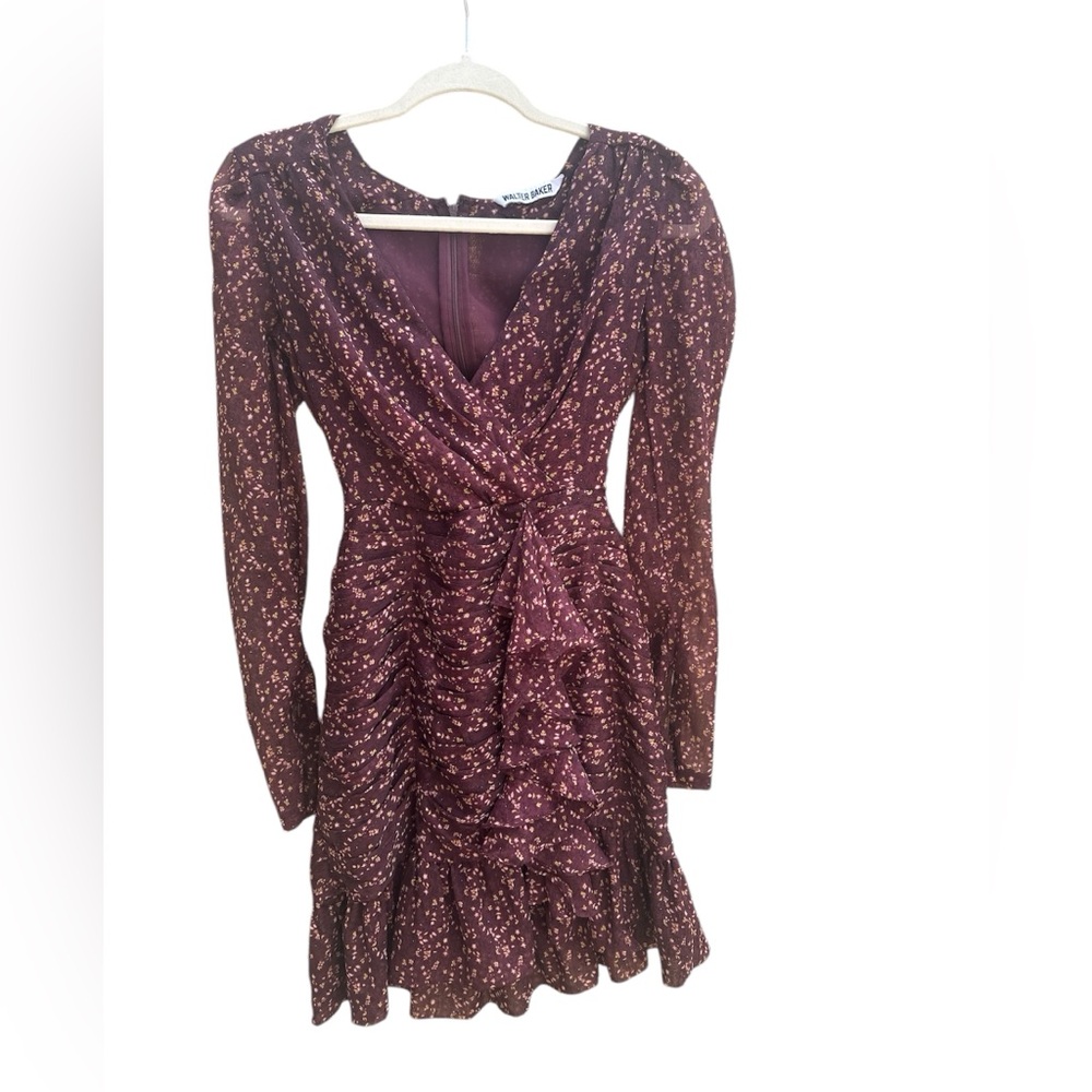WALTER BAKER Purple Tyrus ruffled floral-print chiffon mini dress